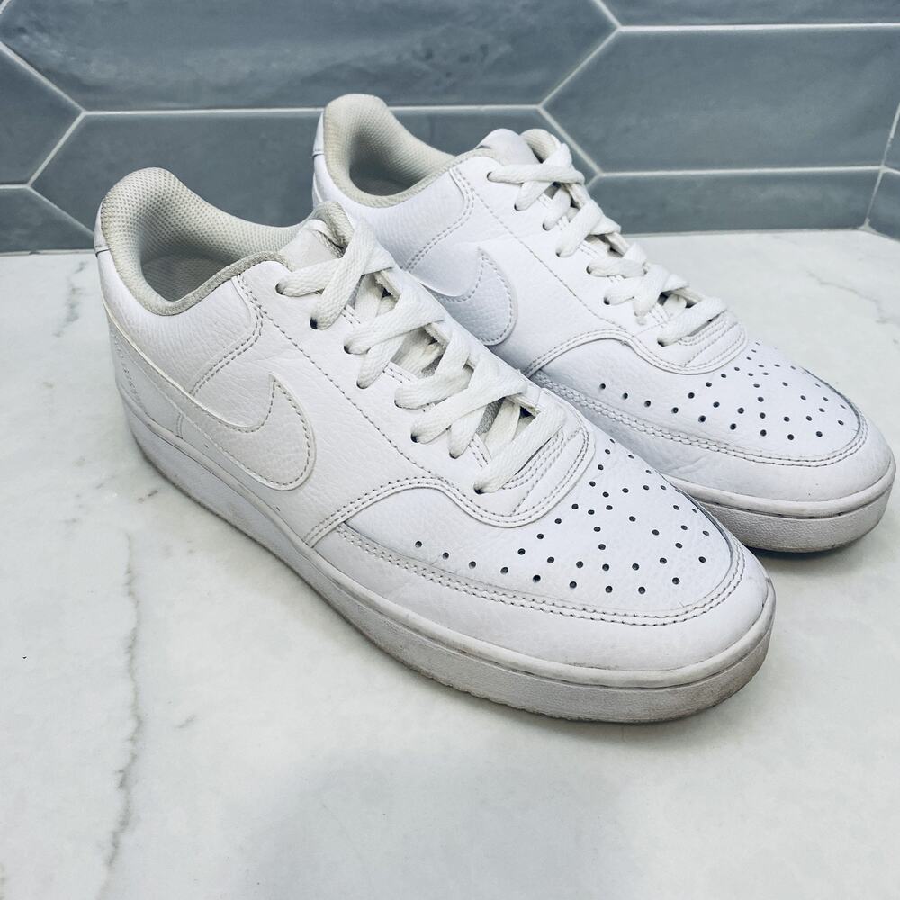 Nike Court Vision Low Shoes Womens Size 8.5 Triple White Leather CD5434-100